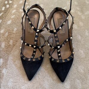 Valentino Black and Gold Studded Heels